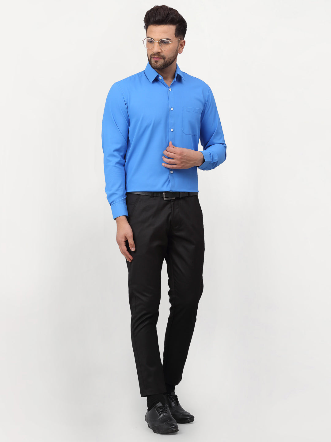 Jainish Blue Men's Solid Formal Shirts ( SF 777Sky )