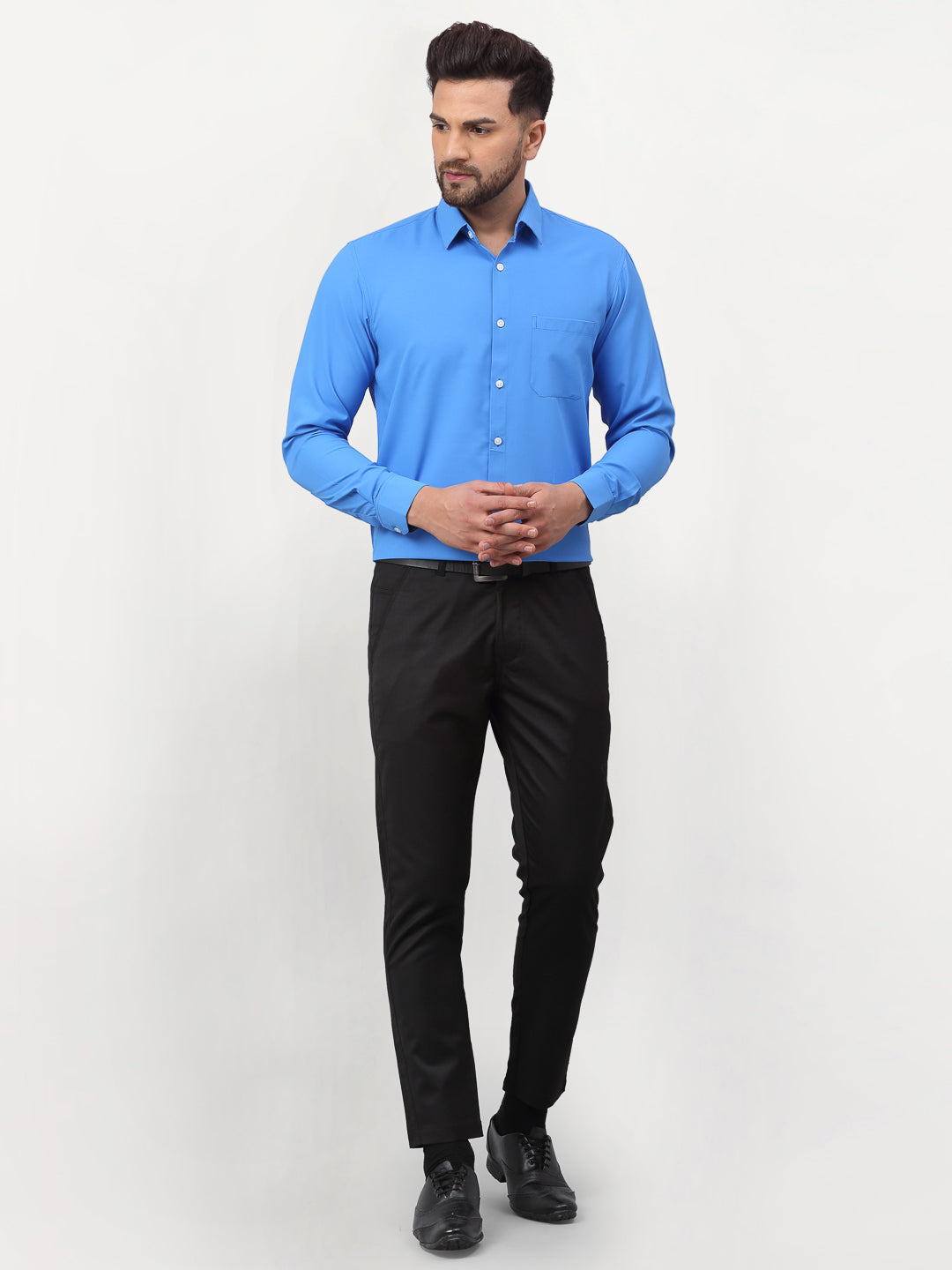 Jainish Blue Men's Solid Formal Shirts ( SF 777Sky )
