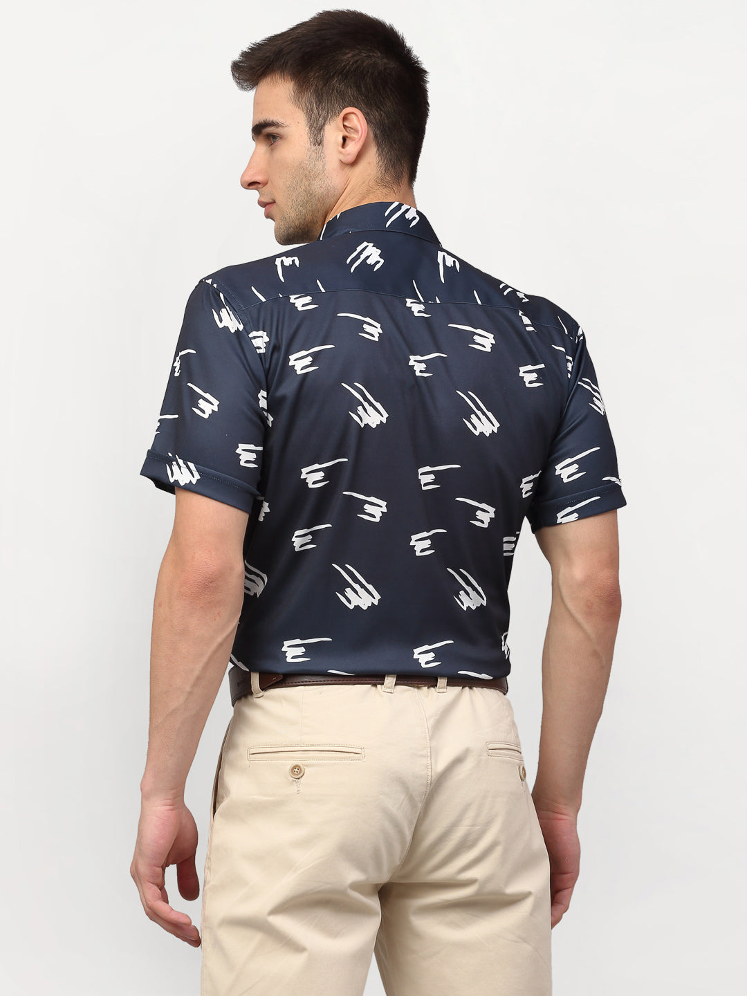 Jainish Navy Blue Men's Printed Lycra Half Sleevess Formal Shirts ( SF 778Navy ) 