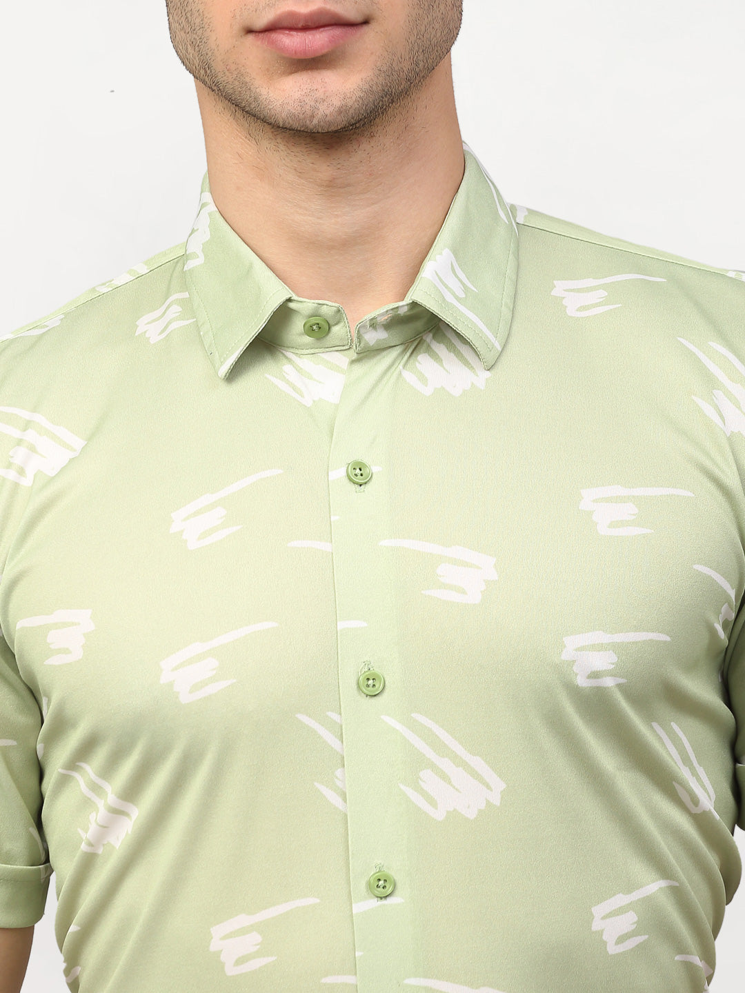 Jainish Green Men's Printed Lycra Half Sleevess Formal Shirts ( SF 778Pista ) 