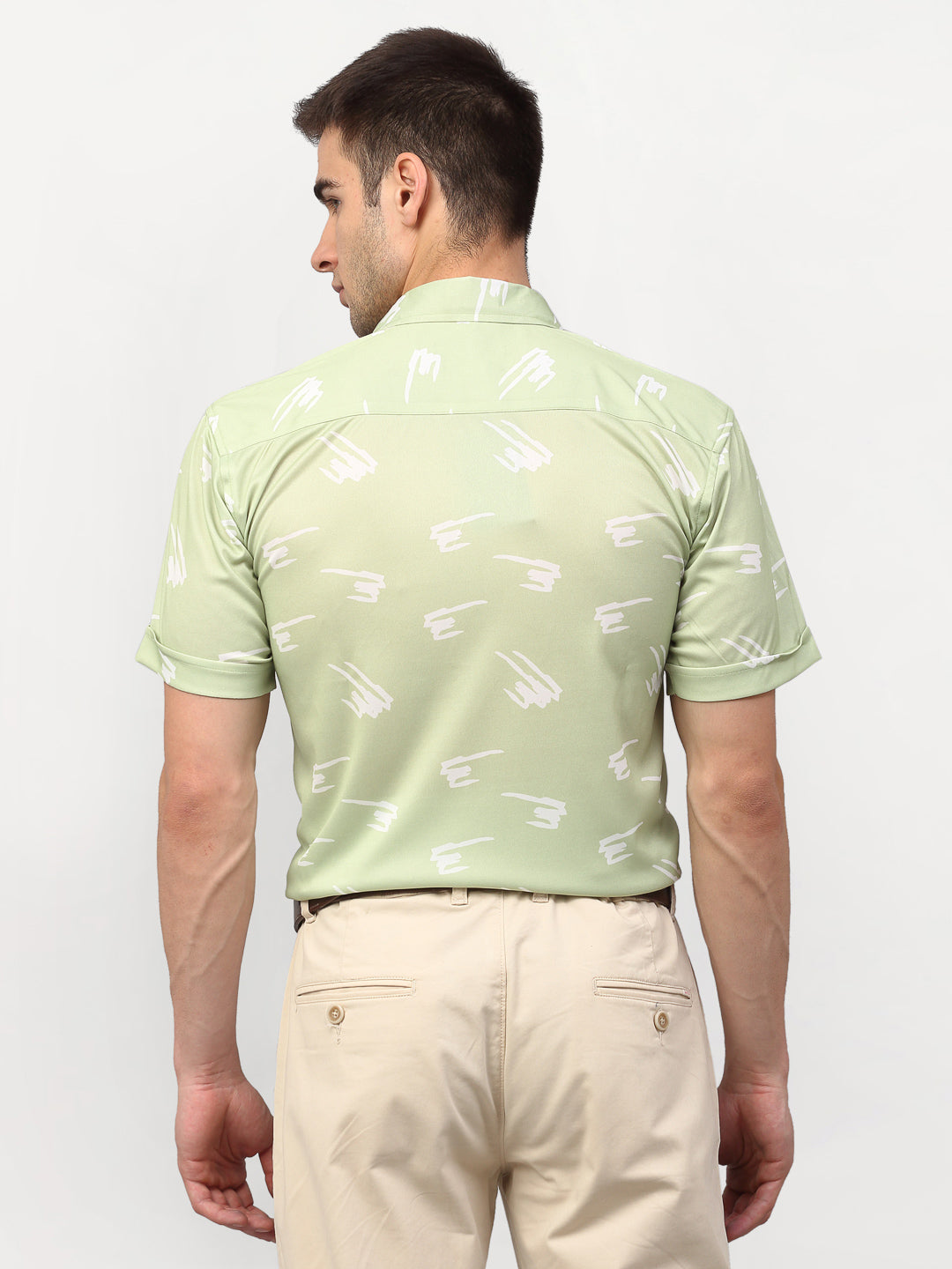 Jainish Green Men's Printed Lycra Half Sleevess Formal Shirts ( SF 778Pista ) 