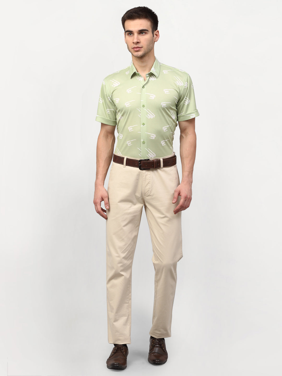 Jainish Green Men's Printed Lycra Half Sleevess Formal Shirts ( SF 778Pista ) 