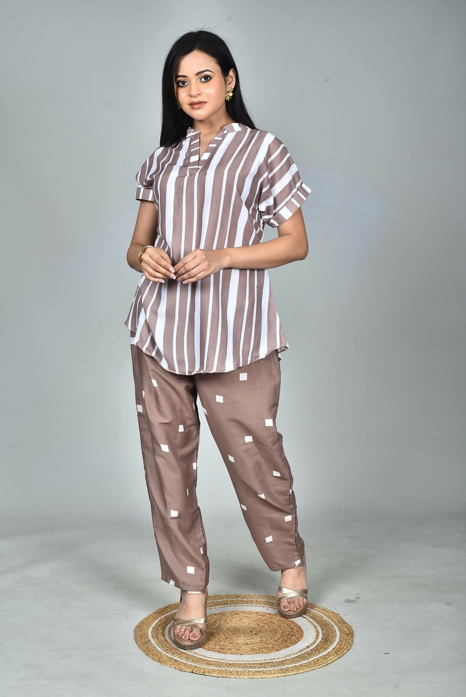 Morchari Digital Print Semi Muslin Co-Ord Set Top & Trouser-Multicolor 