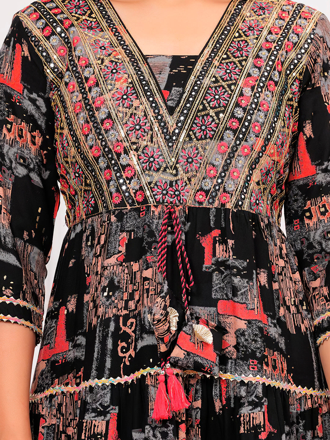 Embroidered & Printed Kurta With Pant & Dupatta Luxury Premium, Black - Hiral Fashion