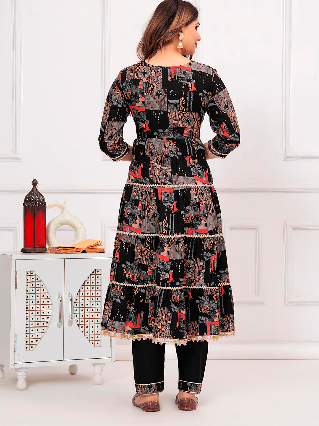 Embroidered & Printed Kurta With Pant & Dupatta Luxury Premium, Black - Hiral Fashion