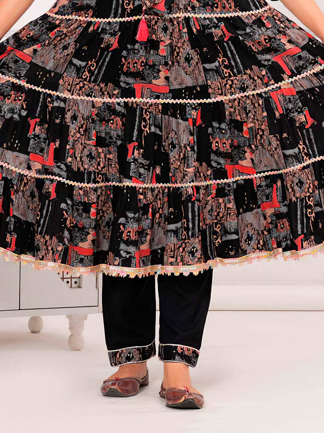 Embroidered & Printed Kurta With Pant & Dupatta Luxury Premium, Black - Hiral Fashion