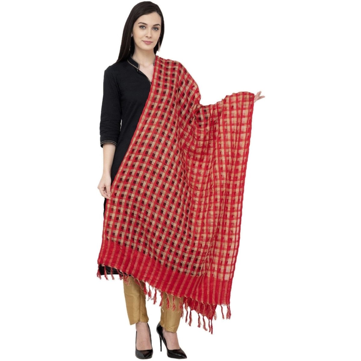 A R Silk Golder Box Regular Dupatta Color Red Dupatta or Chunni 
