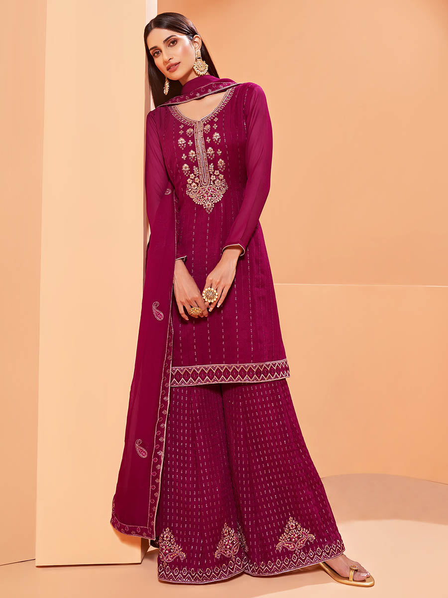Myra Magenta Heavy Embroidered Sharara Suit 