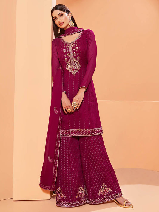 Myra Magenta Heavy Embroidered Sharara Suit 