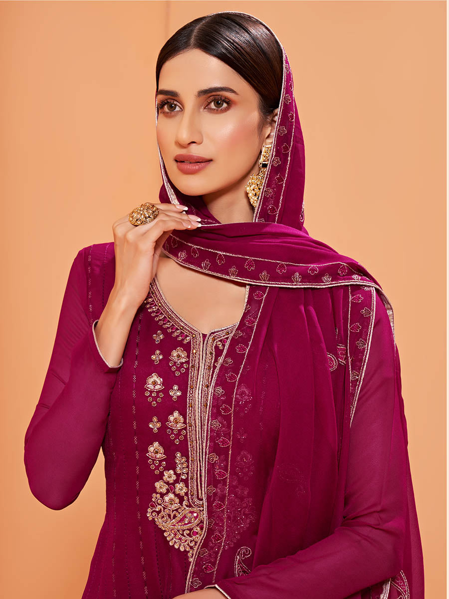 Myra Magenta Heavy Embroidered Sharara Suit 