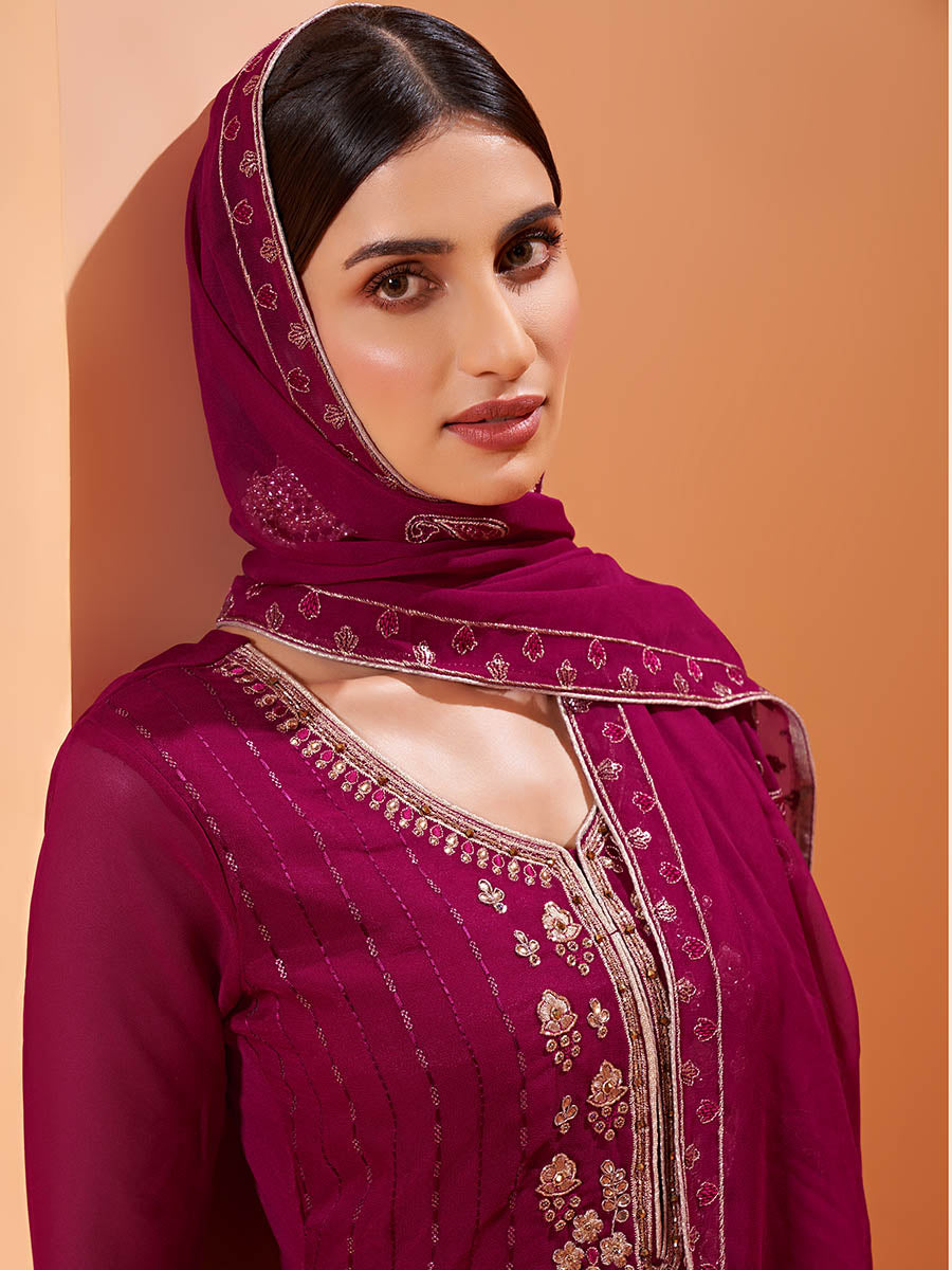 Myra Magenta Heavy Embroidered Sharara Suit 