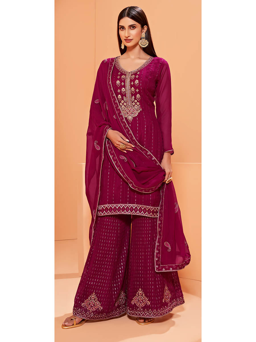 Myra Magenta Heavy Embroidered Sharara Suit 