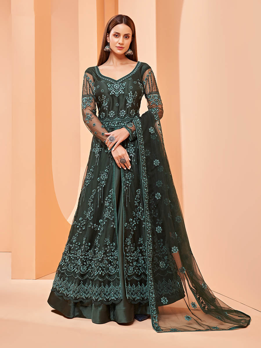 Myra Dark Green Butterfly Net Embroidery Anarkali 