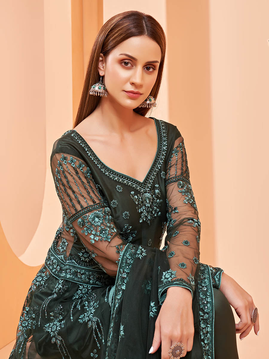 Myra Dark Green Butterfly Net Embroidery Anarkali 