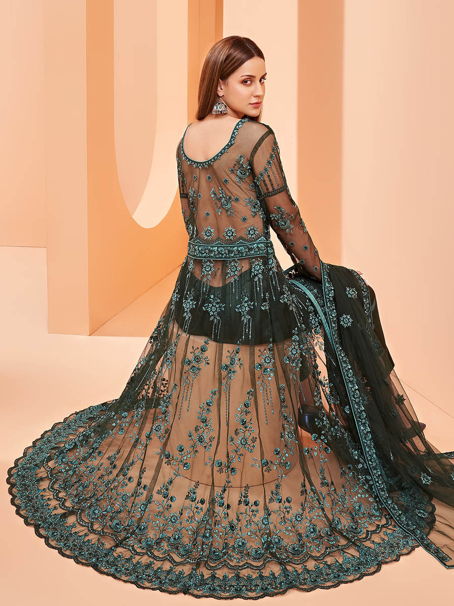 Myra Dark Green Butterfly Net Embroidery Anarkali 