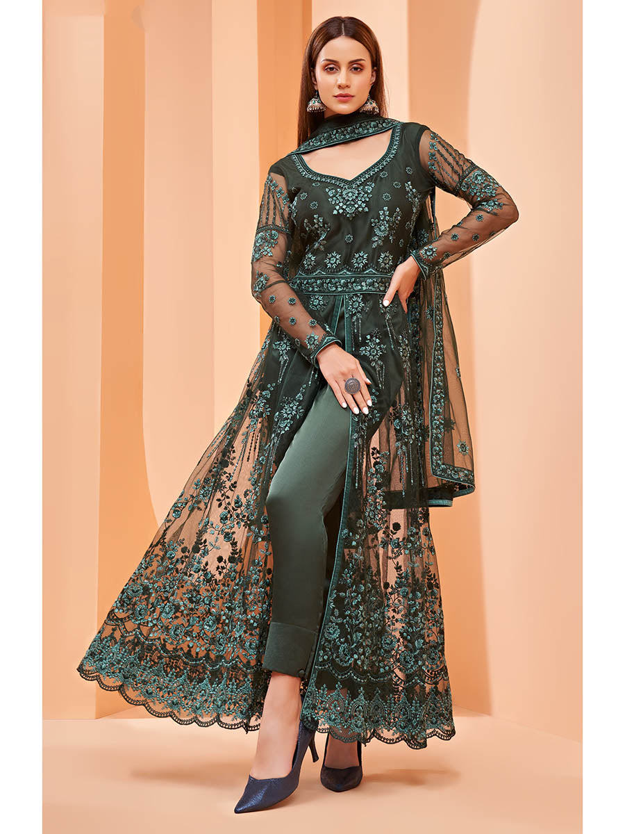 Myra Dark Green Butterfly Net Embroidery Anarkali 
