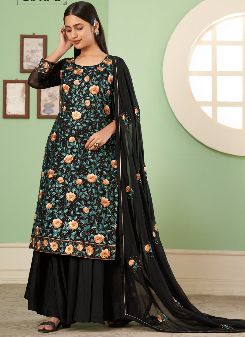 Vegaa Fashion Black Georgette Embroidery Designer Sharara Suit  Grab2Buy Vegaa Fashion Grab2Buy