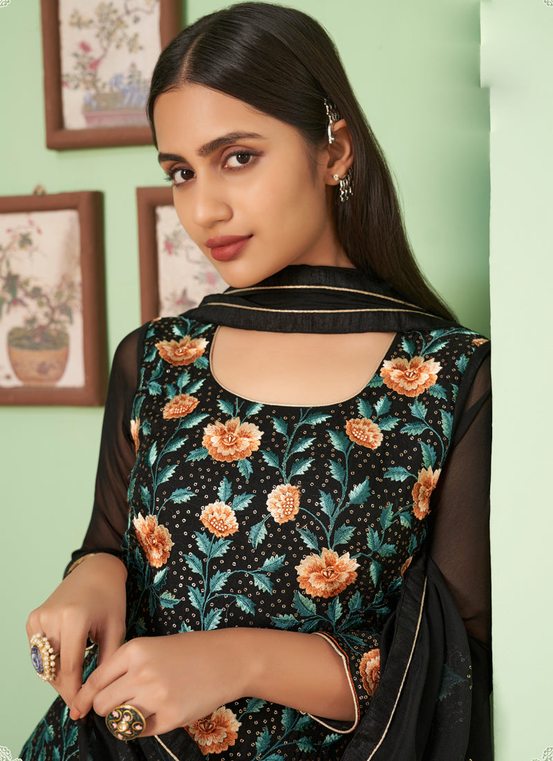 Vegaa Fashion Black Georgette Embroidery Designer Sharara Suit  Grab2Buy Vegaa Fashion Grab2Buy