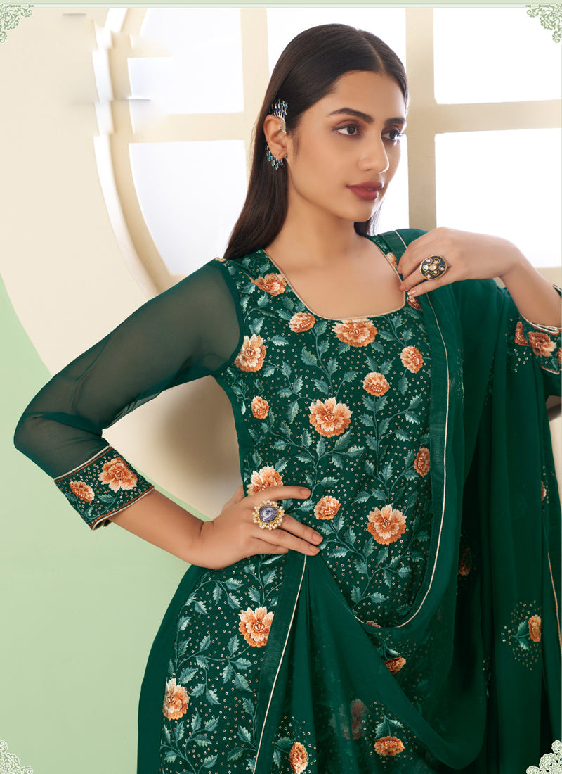 Vegaa Fashion Green Georgette Embroidery Designer Sharara Suit  Grab2Buy Vegaa Fashion Grab2Buy