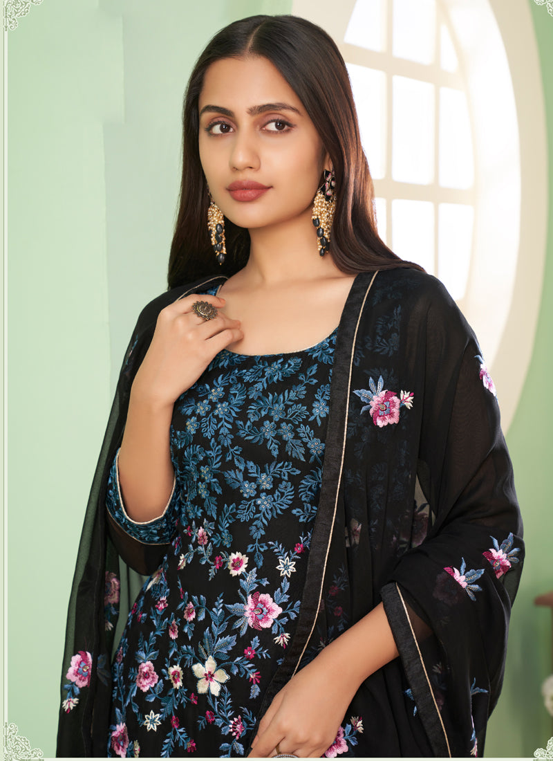 Vegaa Fashion Black Georgette Embroidery Designer Sharara Suit  Grab2Buy Vegaa Fashion Grab2Buy