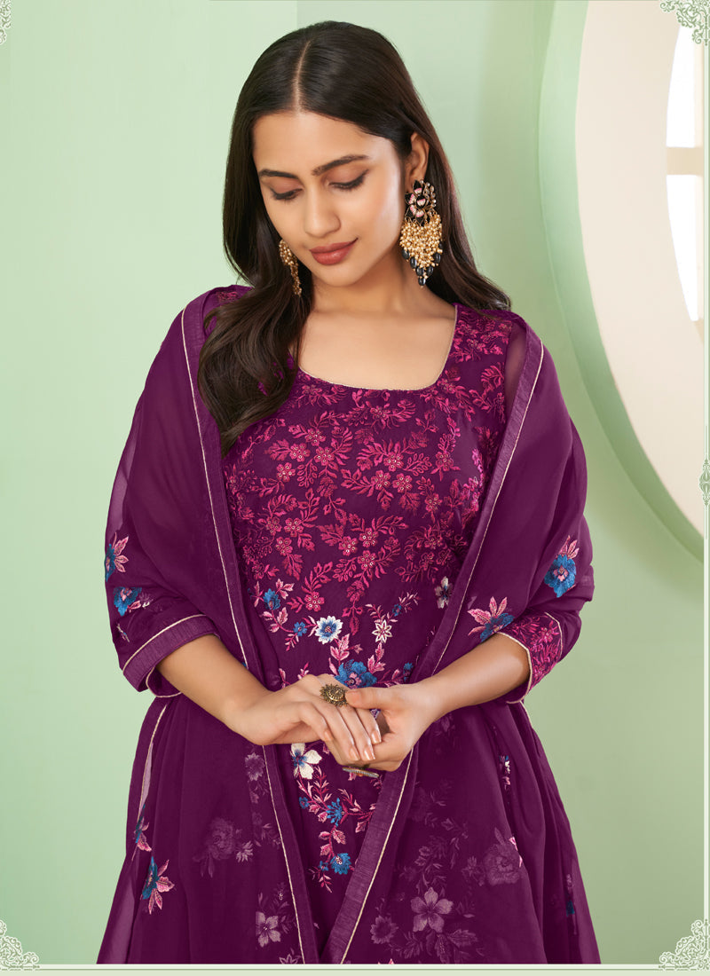 Vegaa Fashion Violet Georgette Embroidery Designer Sharara Suit  Grab2Buy Vegaa Fashion Grab2Buy