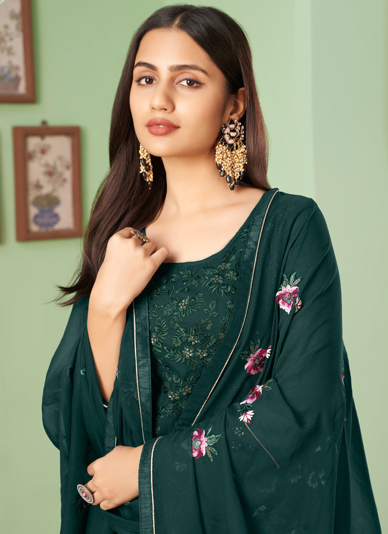 Vegaa Fashion Dark Green Georgette Embroidery Designer Sharara Suit  Grab2Buy Vegaa Fashion Grab2Buy