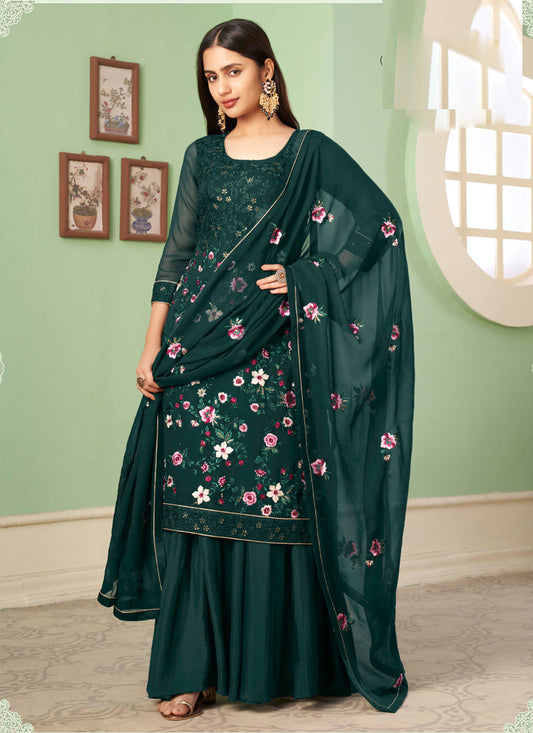 Vegaa Fashion Dark Green Georgette Embroidery Designer Sharara Suit  Grab2Buy Vegaa Fashion Grab2Buy