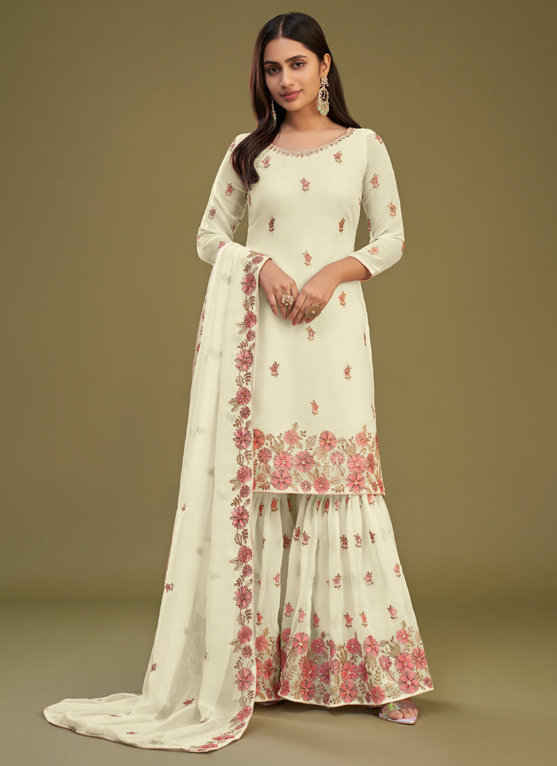 Vegaa Fashion Lemon Yellow Georgette Embroidery Designer Sharara Suit  Grab2Buy Vegaa Fashion Grab2Buy