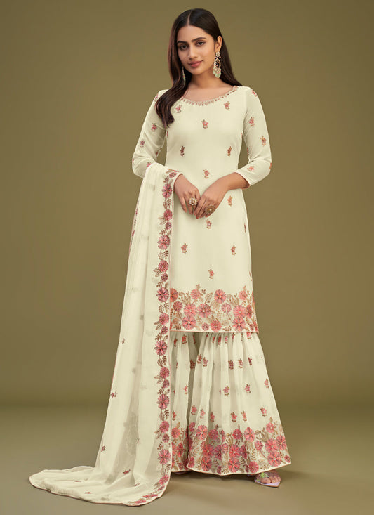 Vegaa Fashion Lemon Yellow Georgette Embroidery Designer Sharara Suit  Grab2Buy Vegaa Fashion Grab2Buy
