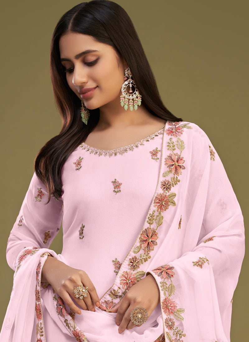 Vegaa Fashion Pink Georgette Embroidery Designer Sharara Suit  Grab2Buy Vegaa Fashion Grab2Buy