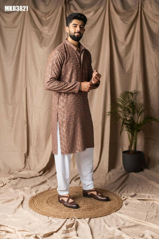 Brown Rayon Thread Embroidery Work Kurta Set - Mahotsav