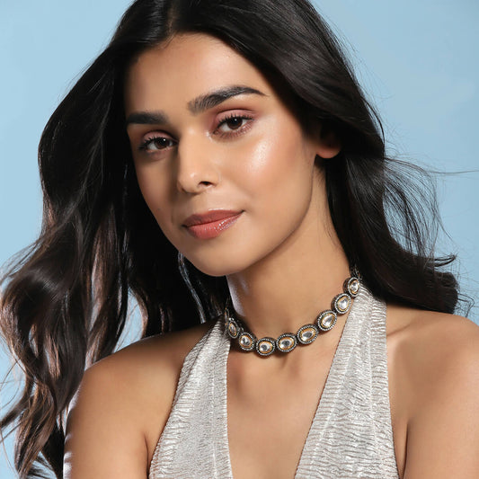Silver-Toned Brass Rhodium-Plated Necklace - Ruby Raang - Grab2buy
