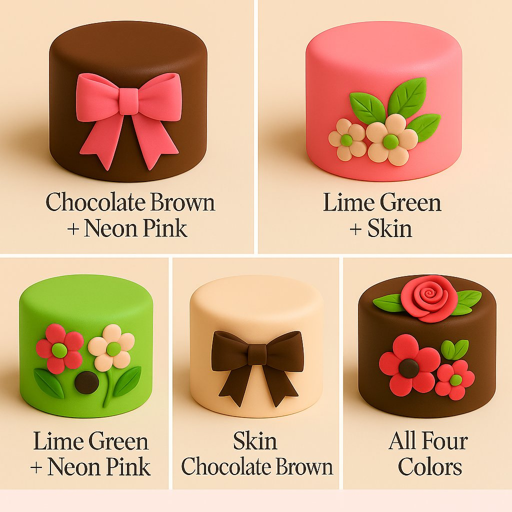 Confect Multipack of Brown, Skin, Lime Green and Neon Pink Sugarpaste 26