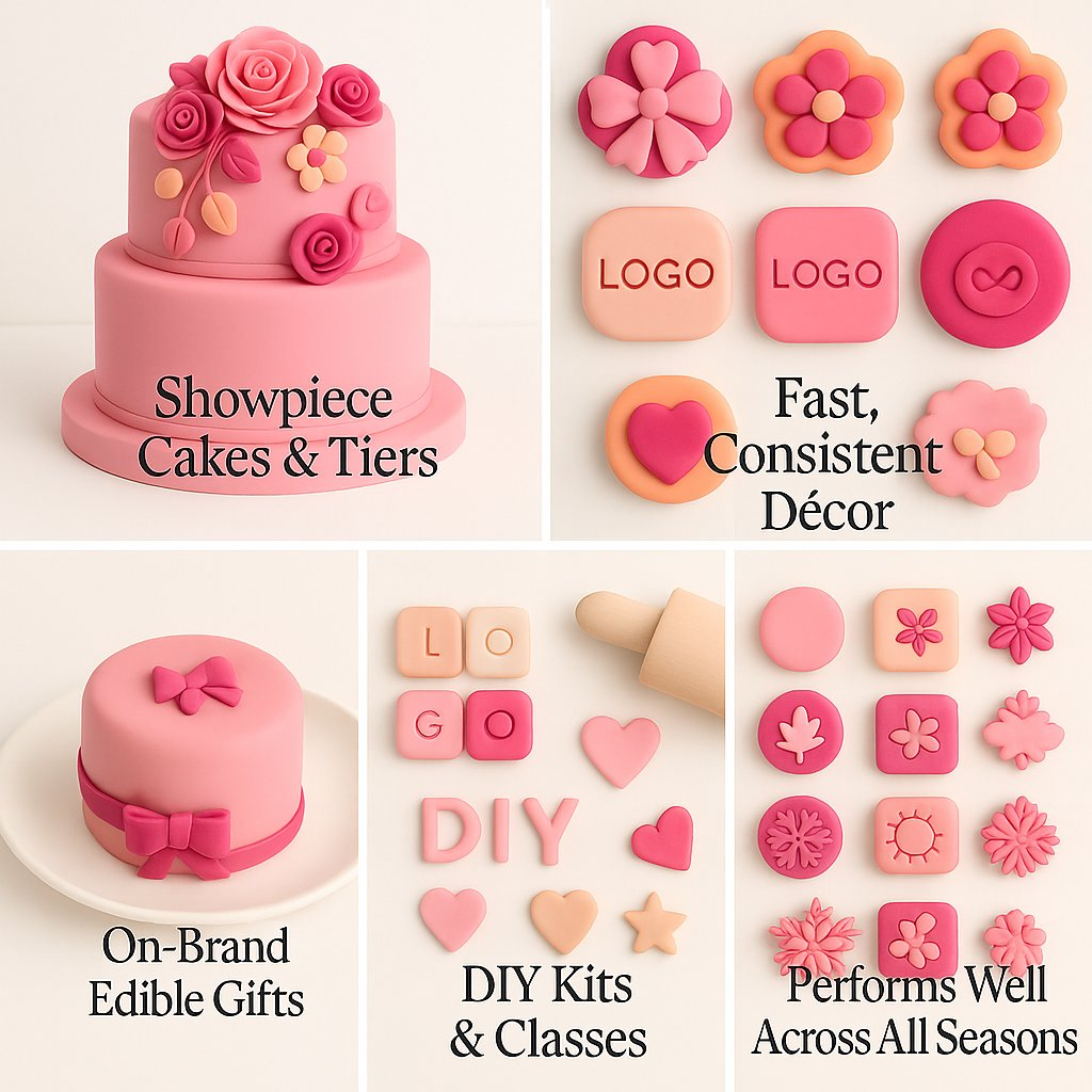 Confect Multipack of Blush Pink, Peach, Neon Pink and Fuchsia Pink Sugarpaste 21