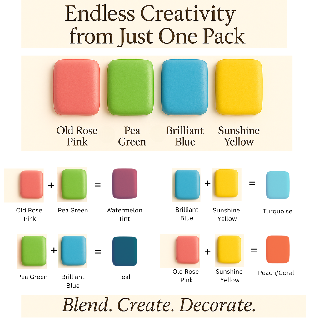 Confect Multipack of Old Rose, Pea Green, Brilliant Blue and Sunshine Yellow Sugarpaste 16