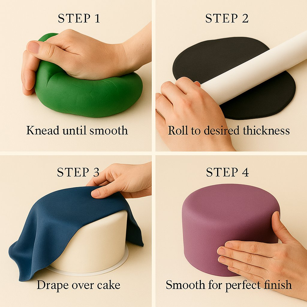 Confect Multipack of Emerald Green, Black, Navy Blue and Purple Sugarpaste 25