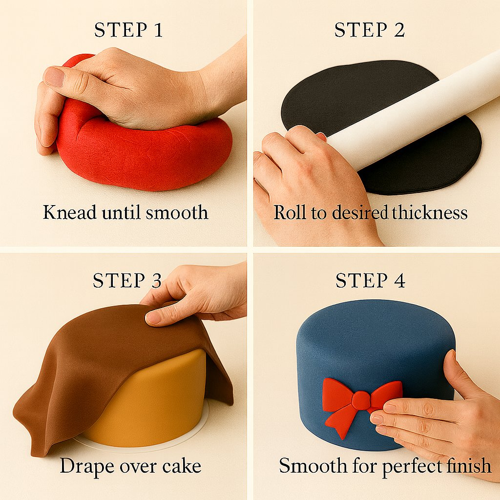 Confect Multipack of Royal Blue, Brown, Black and Red Sugarpaste 20