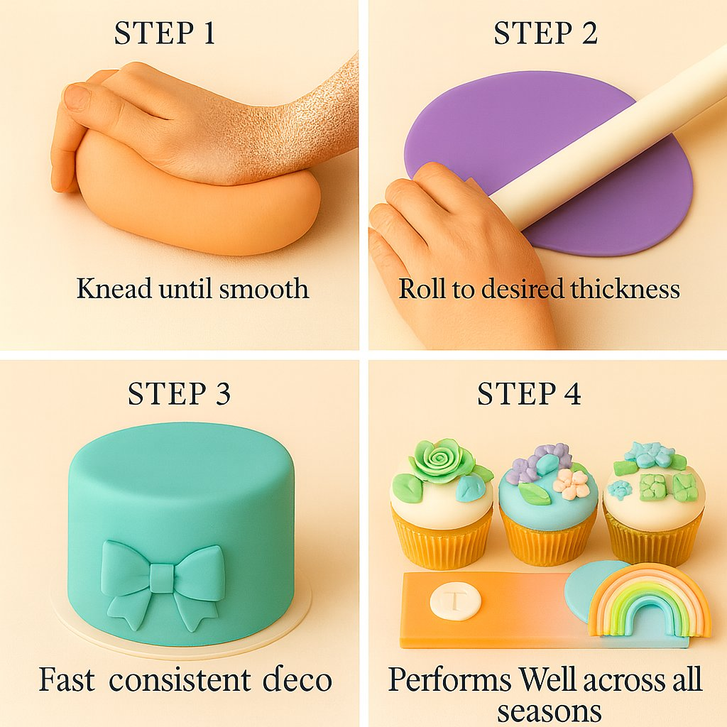 Confect Multipack of Mint green, Baby Blue, Lavender and Peach Sugarpaste 09