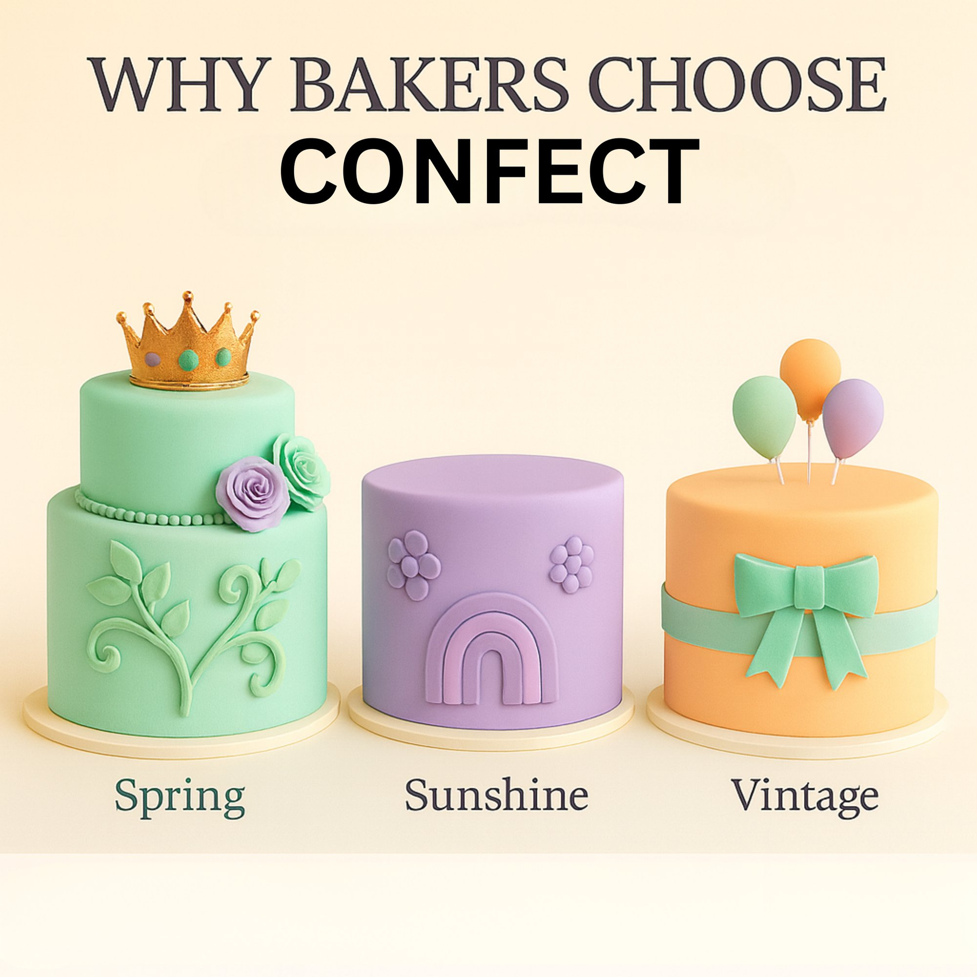 Confect Multipack of Mint green, Baby Blue, Lavender and Peach Sugarpaste 09