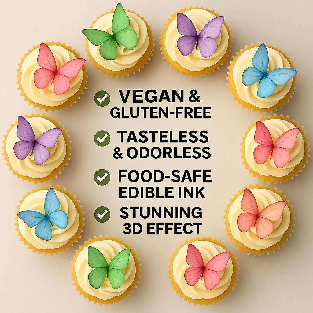 Confect Multicolor | Pack of 56 Edible Wafer Paper Butterflies
