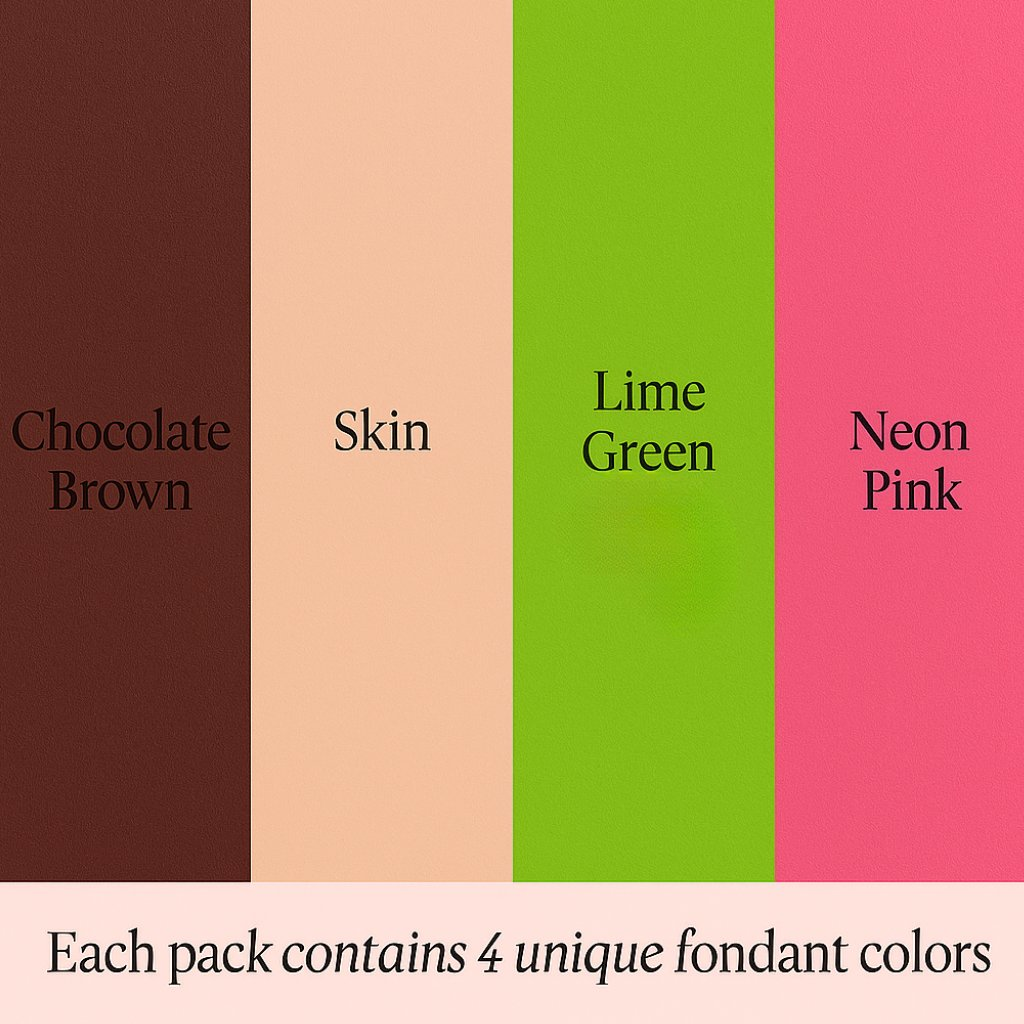Confect Multipack of Brown, Skin, Lime Green and Neon Pink Sugarpaste 26