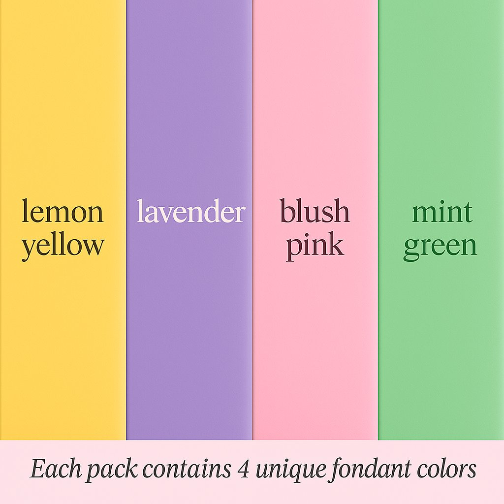 Confect Multipack of Lemon Yellow, Lavender, Blush pink and Mint Green Sugarpaste 01