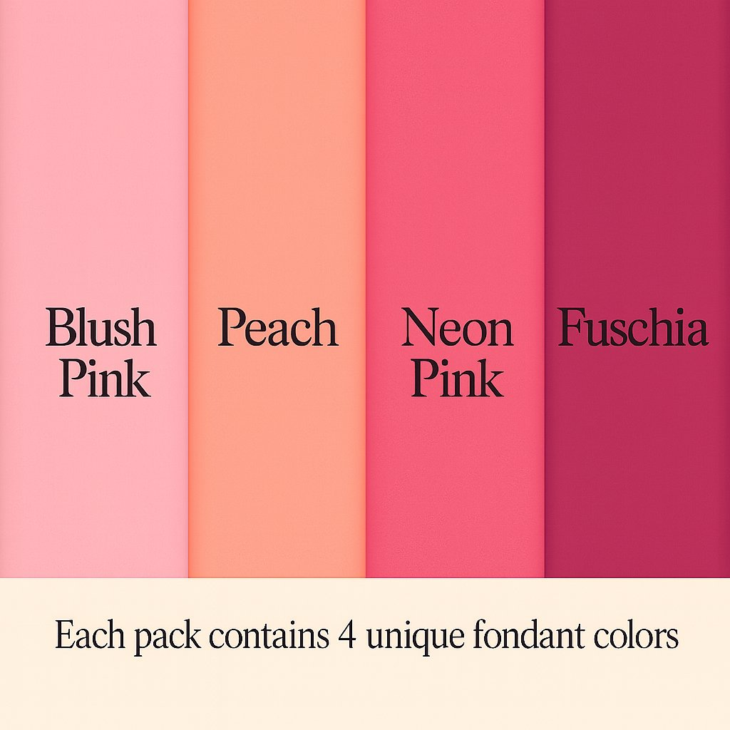 Confect Multipack of Blush Pink, Peach, Neon Pink and Fuchsia Pink Sugarpaste 21