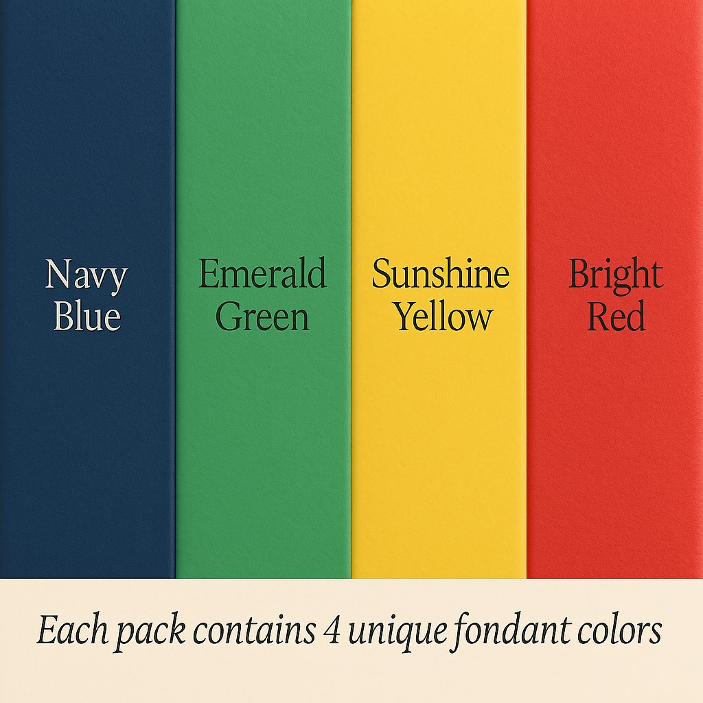 Confect Multipack of Navy Blue, Emerald Green, Yellow and Red Sugarpaste 14