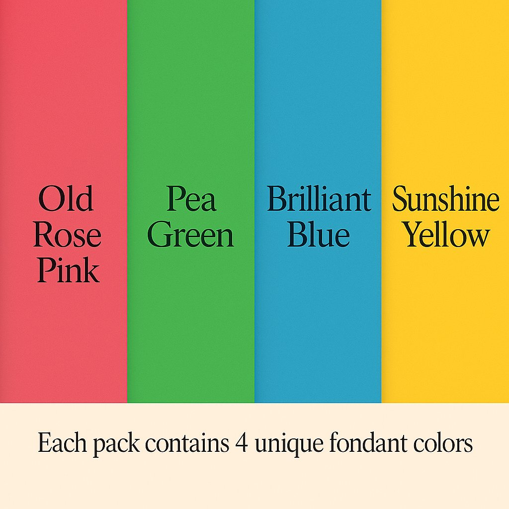 Confect Multipack of Old Rose, Pea Green, Brilliant Blue and Sunshine Yellow Sugarpaste 16