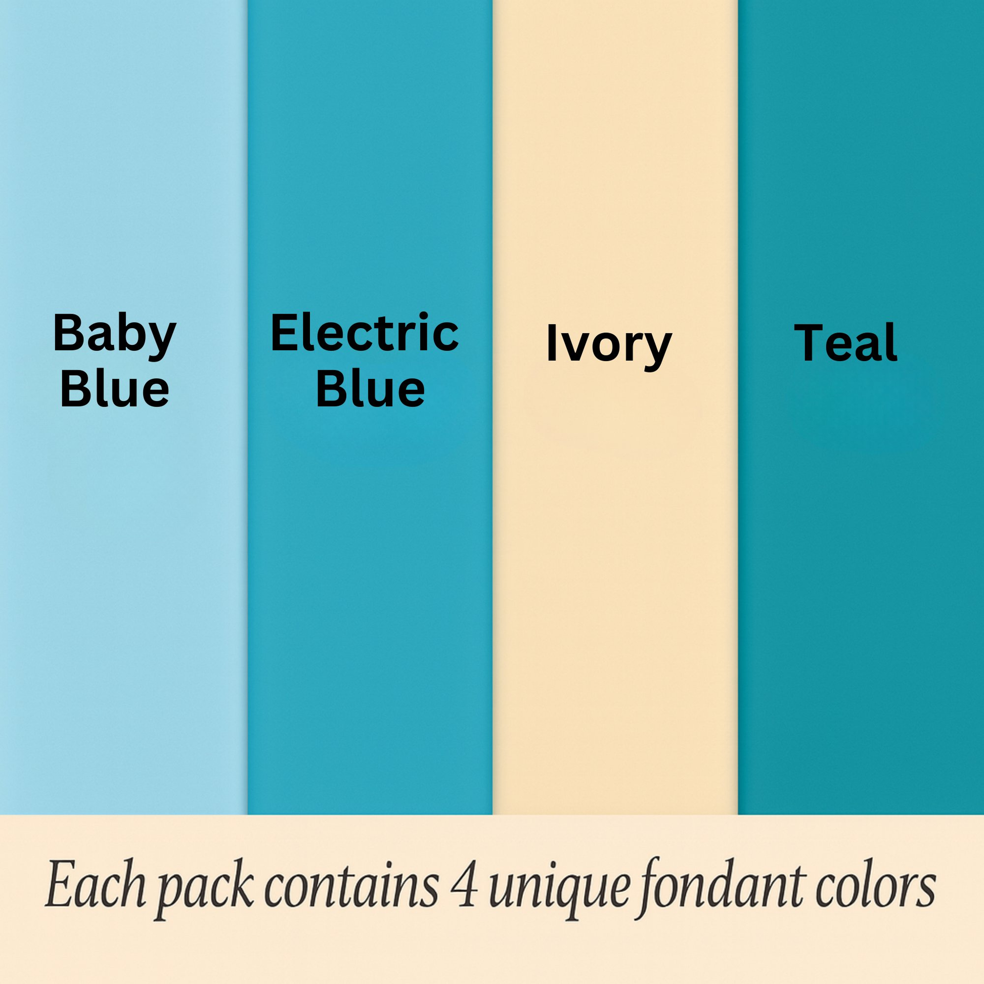 Confect Multipack of Baby Blue, Electric Blue, Ivory and Teal Sugarpaste 11