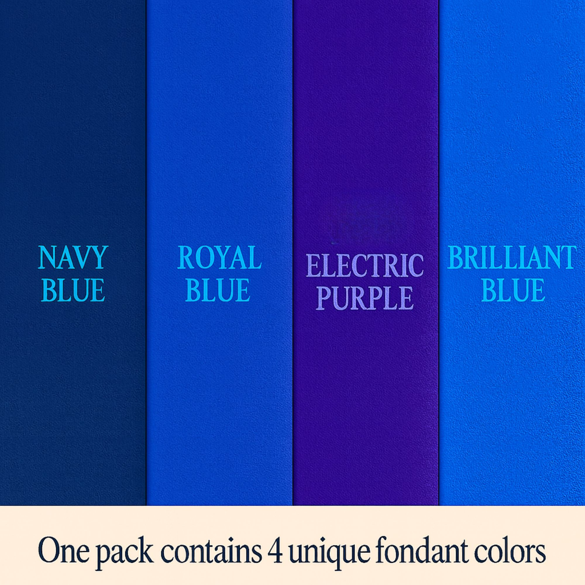Confect Multipack of Navy Blue, Royal Blue, Electric Purple and Sky Blue Sugarpaste 10