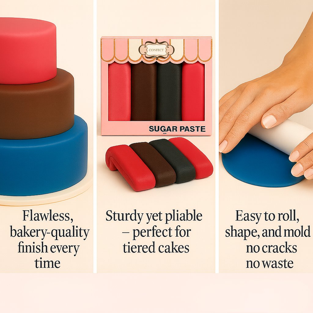 Confect Multipack of Royal Blue, Brown, Black and Red Sugarpaste 20