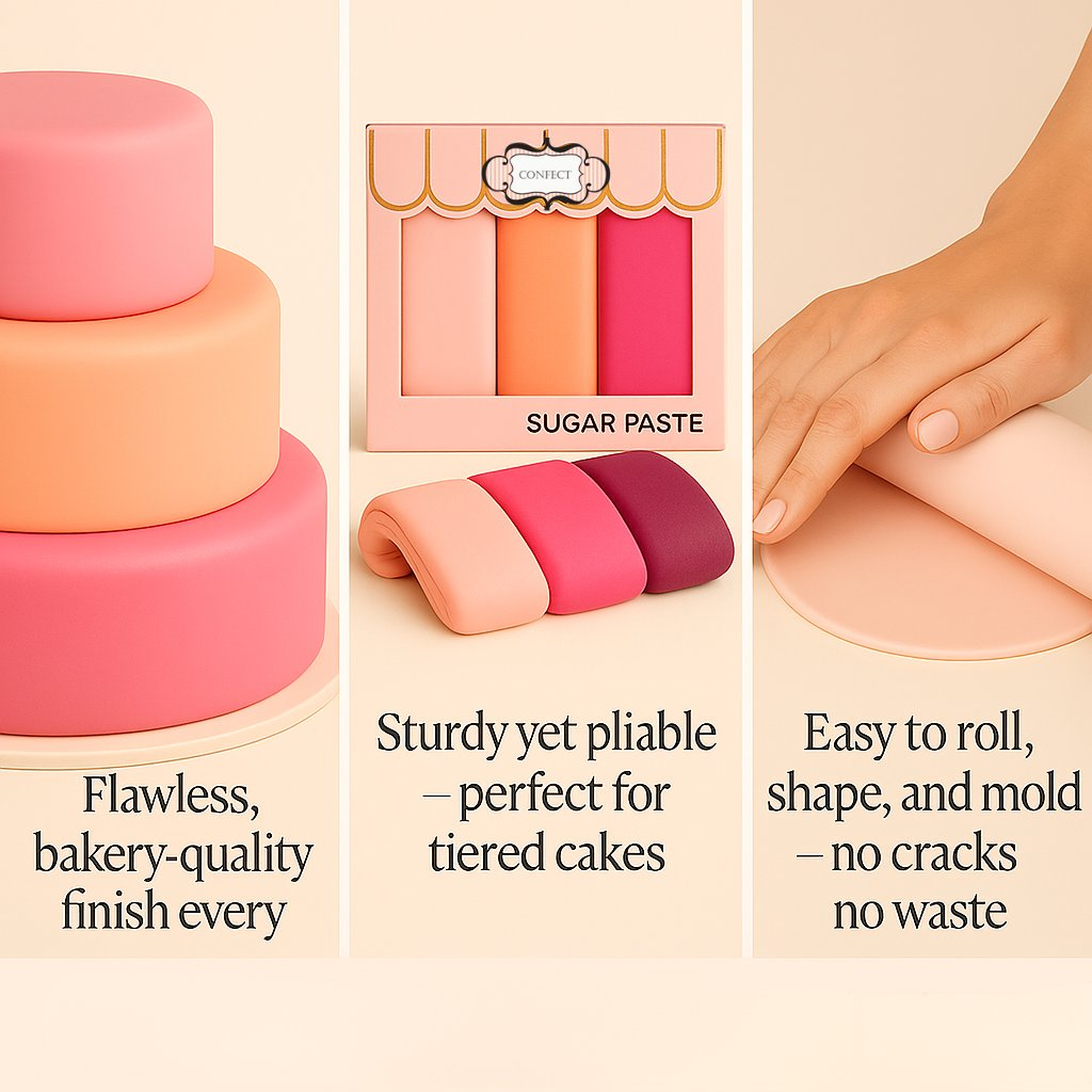 Confect Multipack of Blush Pink, Peach, Neon Pink and Fuchsia Pink Sugarpaste 21