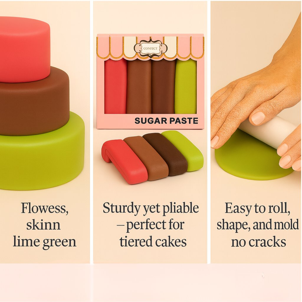 Confect Multipack of Brown, Skin, Lime Green and Neon Pink Sugarpaste 26